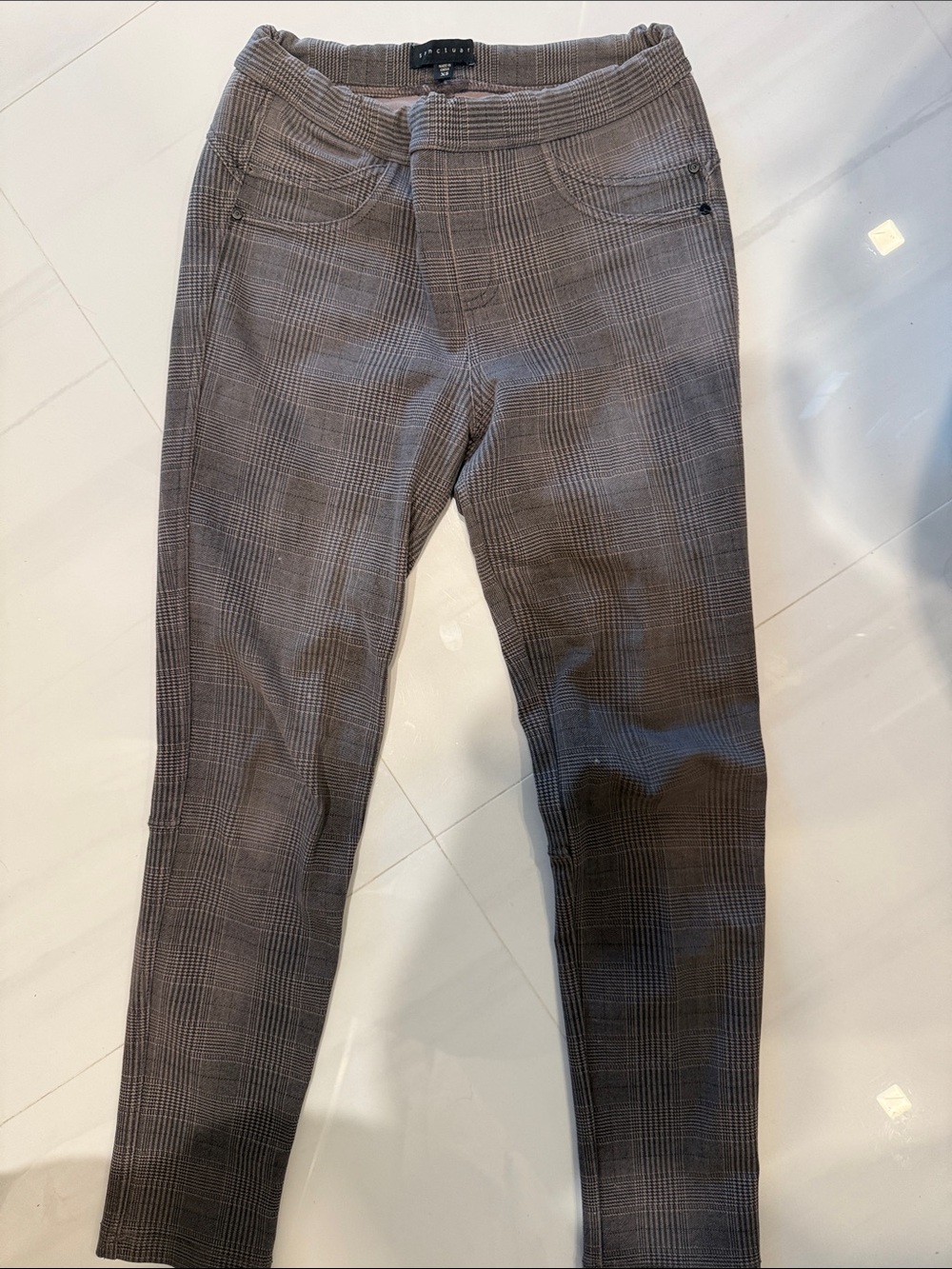Sanctuary Plaid Slim Leg Chinos in Brown and Gray